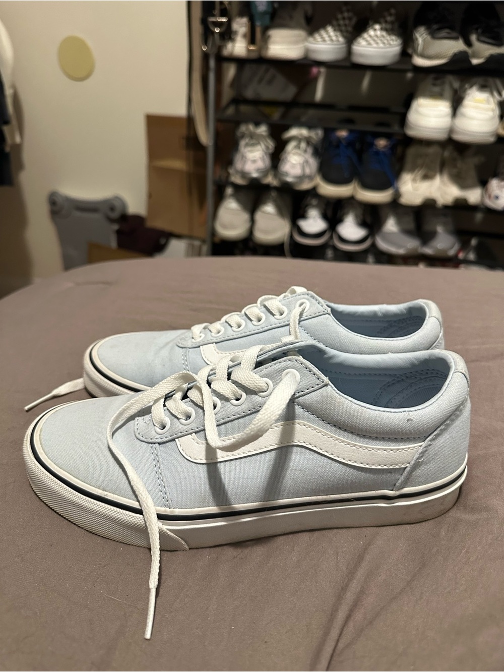 Vans Light Blue Low-Top Canvas Sneakers with White Side Stripe